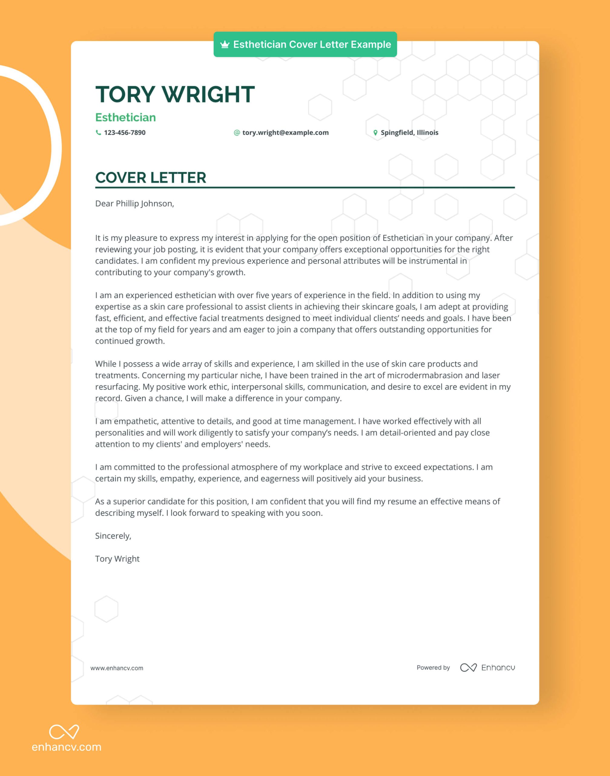 Resume It Was A Pleasure Speaking with You Sample Letter Real Esthetician Cover Letter Example for 2022