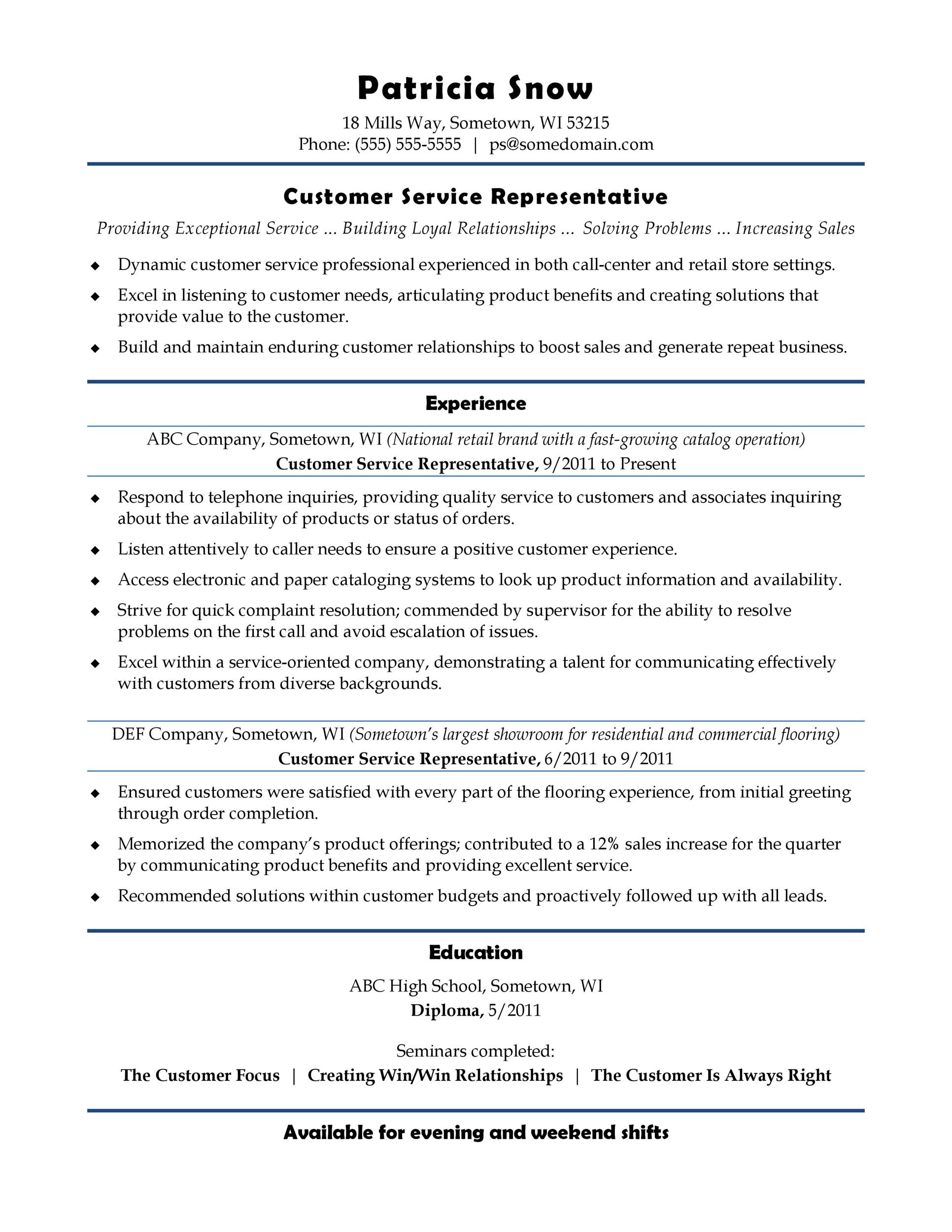 Resume Sample for Customer Service Specialist 30lancarrezekiq Customer Service Resume Examples á Templatelab