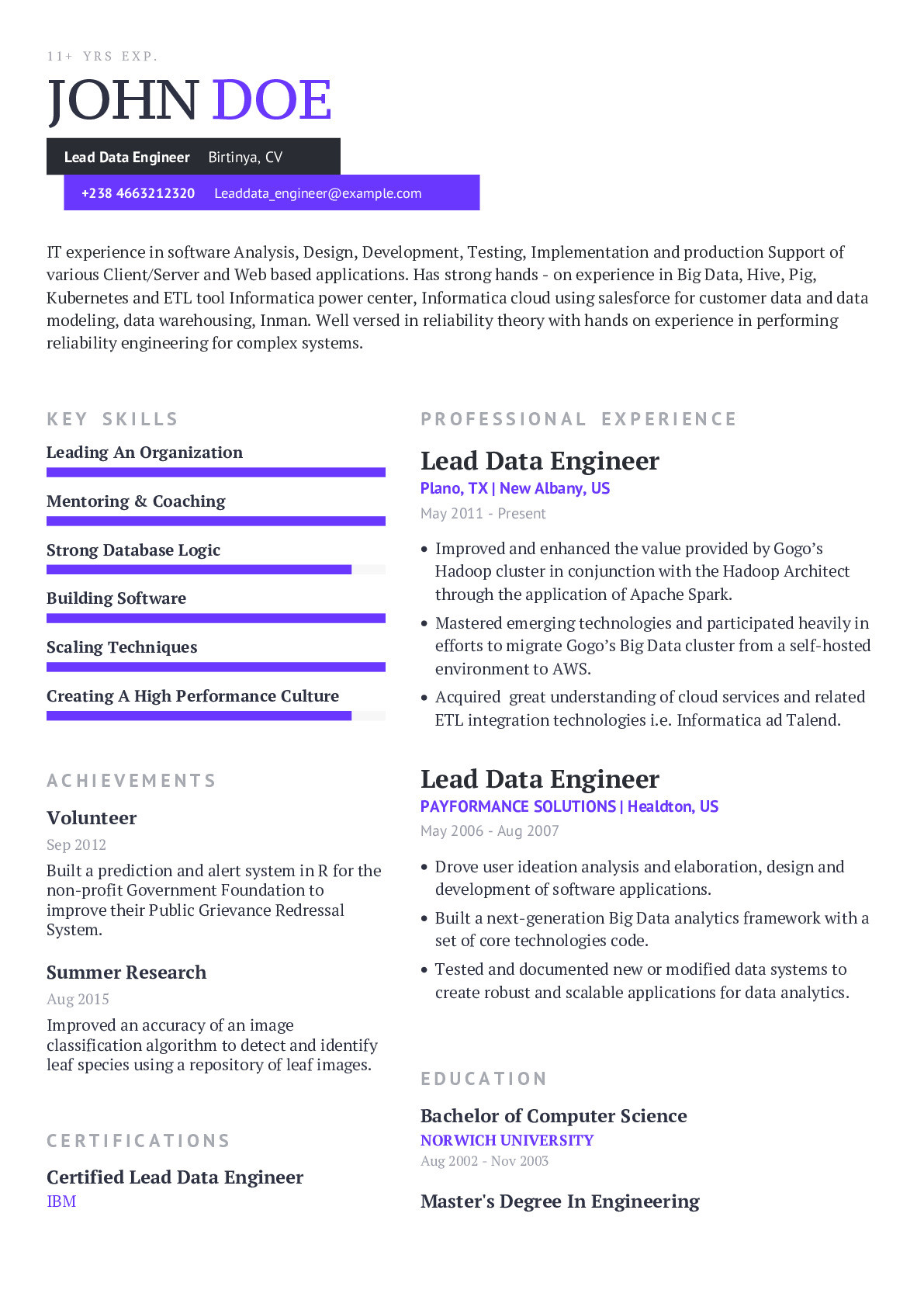 Resume Sample for Data Integration Director Lead Data Engineer Resume Example with Content Sample Craftmycv