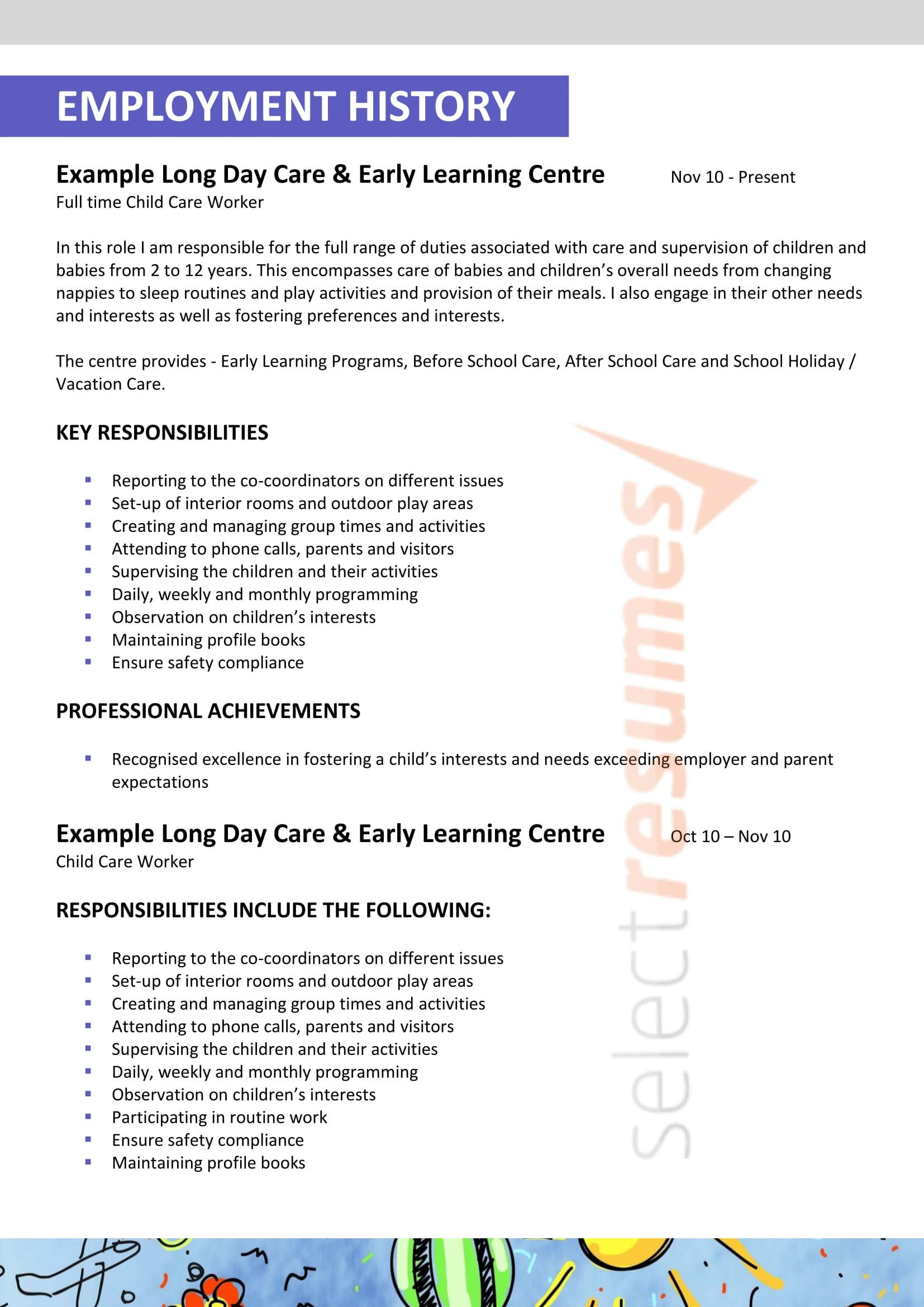Resume Sample for Day Care Teacher Child Care / Teacher Design 209 – Select Resumes