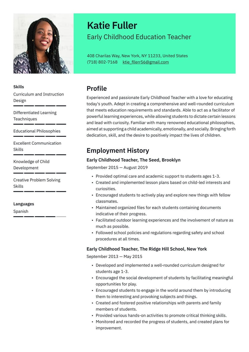 Resume Sample for Day Care Teacher Early Childhood Educator Resume Example & Writing Guide Â· Resume.io