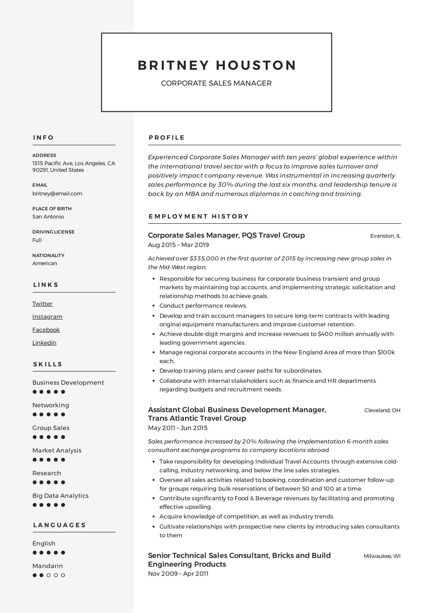 Resume Summary Samples for A Sales Manager Corporate Sales Manager Resume & Guide 12 Examples Pdf 2022