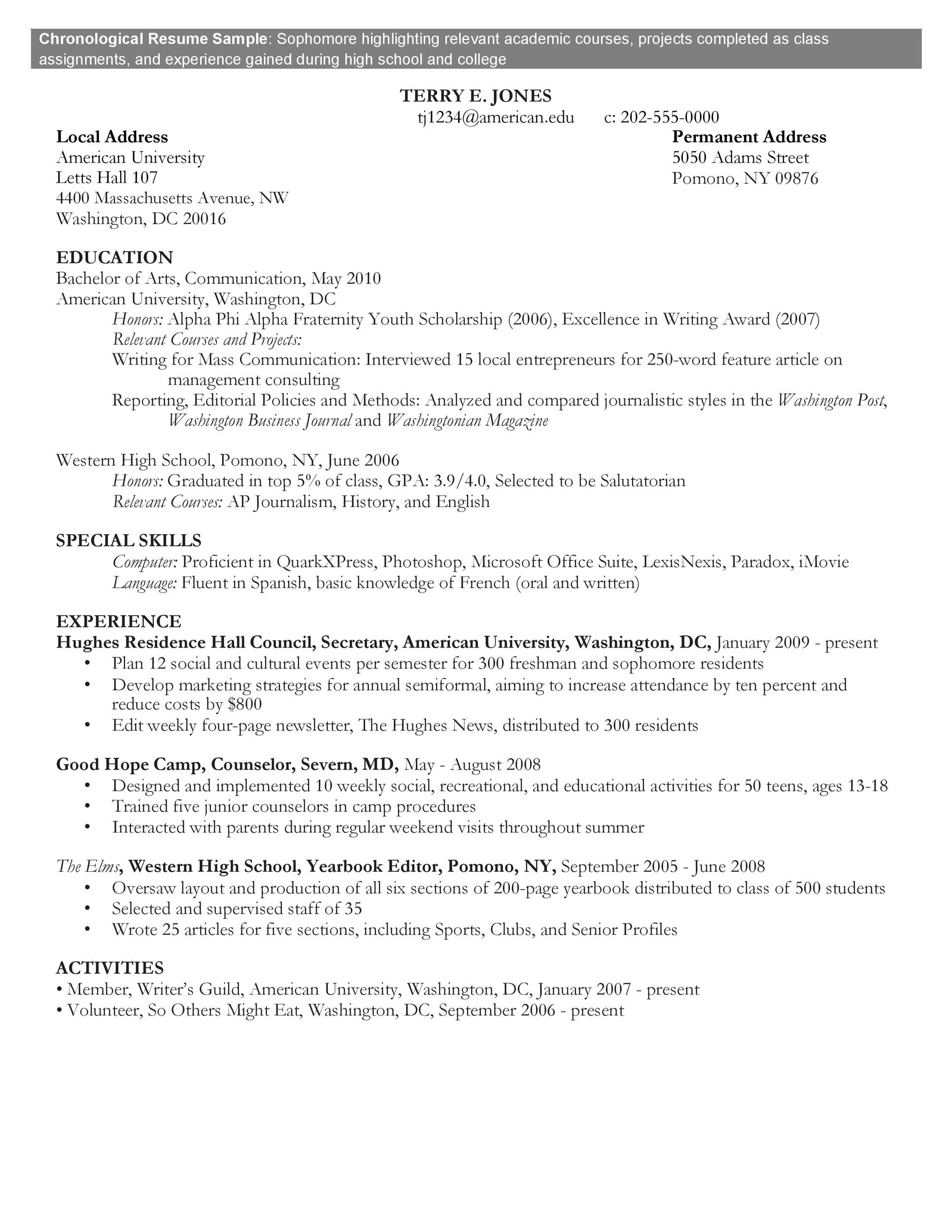 Resume Summary Samples for College Freshman 50 College Student Resume Templates (& format) á Templatelab