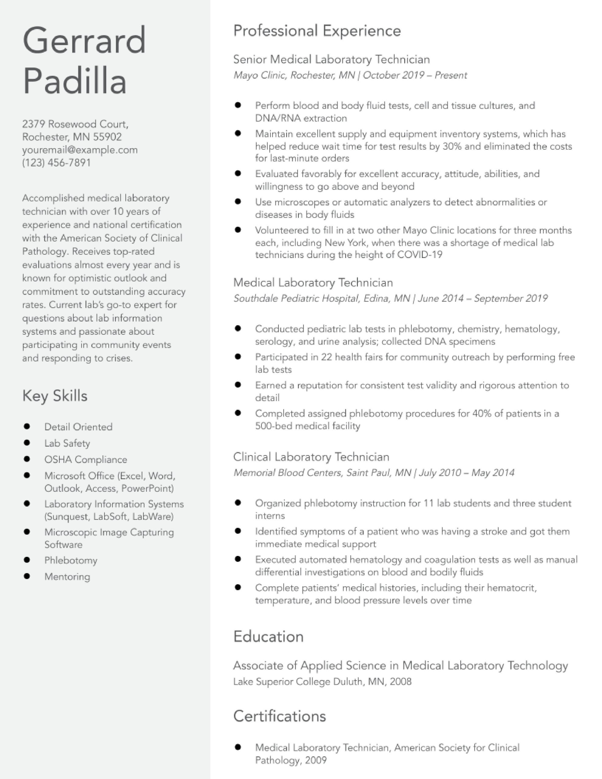 Sample Entry Level Clean Room Technician Resume Lab Technician Resume Examples In 2022 – Resumebuilder.com