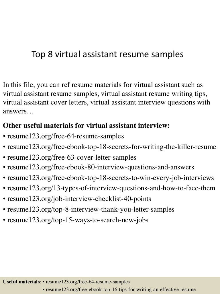 Sample Objectives In Resume for Virtual assistant top 8 Virtual assistant Resume Samples