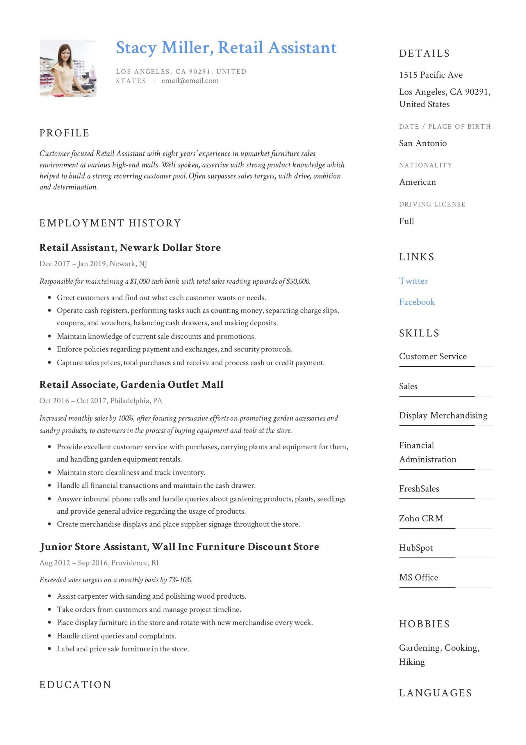 Sample Of Retail assistant Resume Objective 12 Retail assistant Resume Samples & Writing Guide – Resumeviking.com