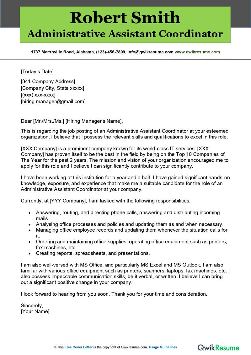 Sample Resume and Cover Letter for Administrative assistant Administrative assistant Coordinator Cover Letter Examples …
