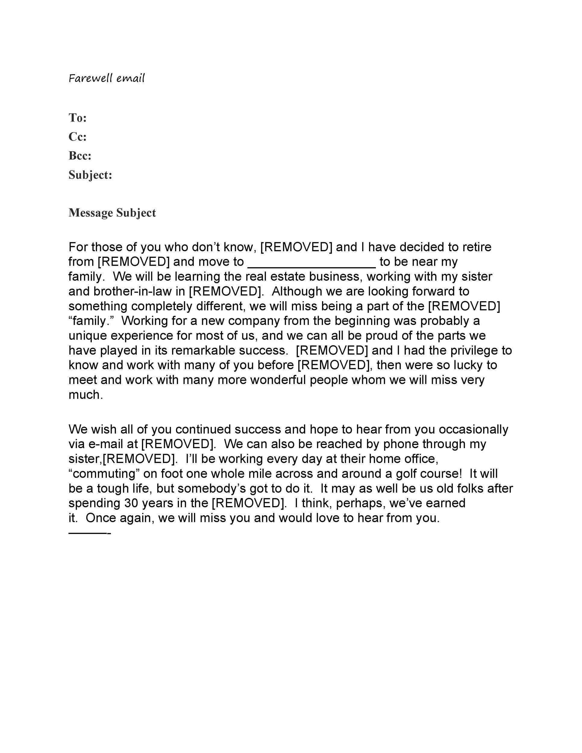 Sample Resume Farewell Email Subject Lines 40lancarrezekiq Farewell Email Templates to Coworkers á Templatelab