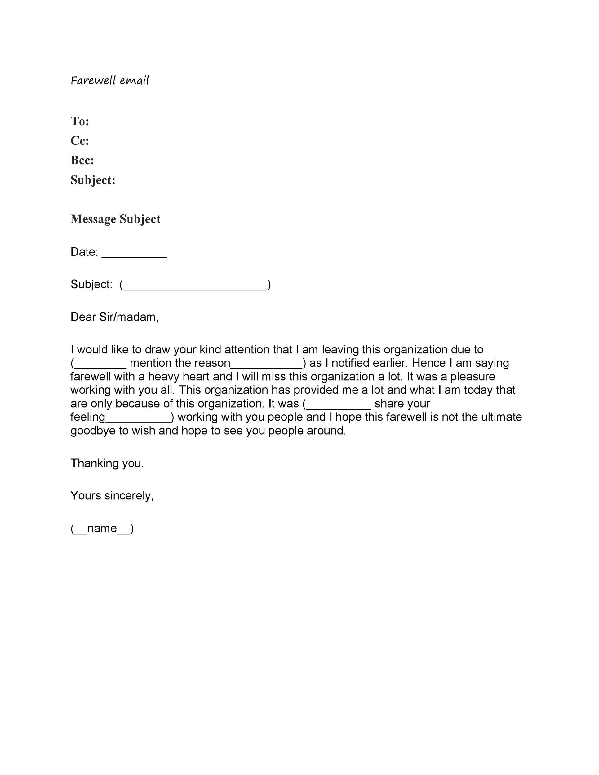 Sample Resume Farewell Email Subject Lines 40lancarrezekiq Farewell Email Templates to Coworkers á Templatelab