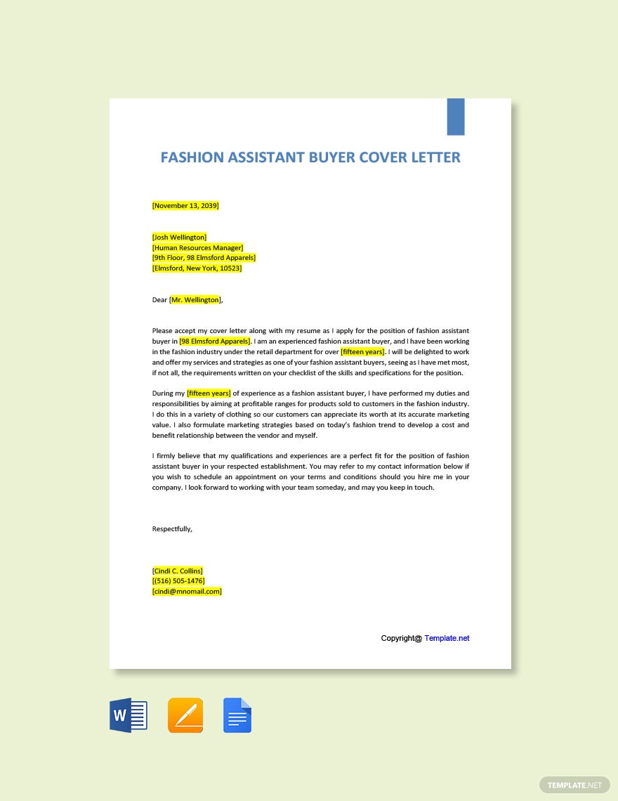 Sample Resume Fashion Buyer Cover Letter assistant Fashion Designer Cover Letter Template – Google Docs …