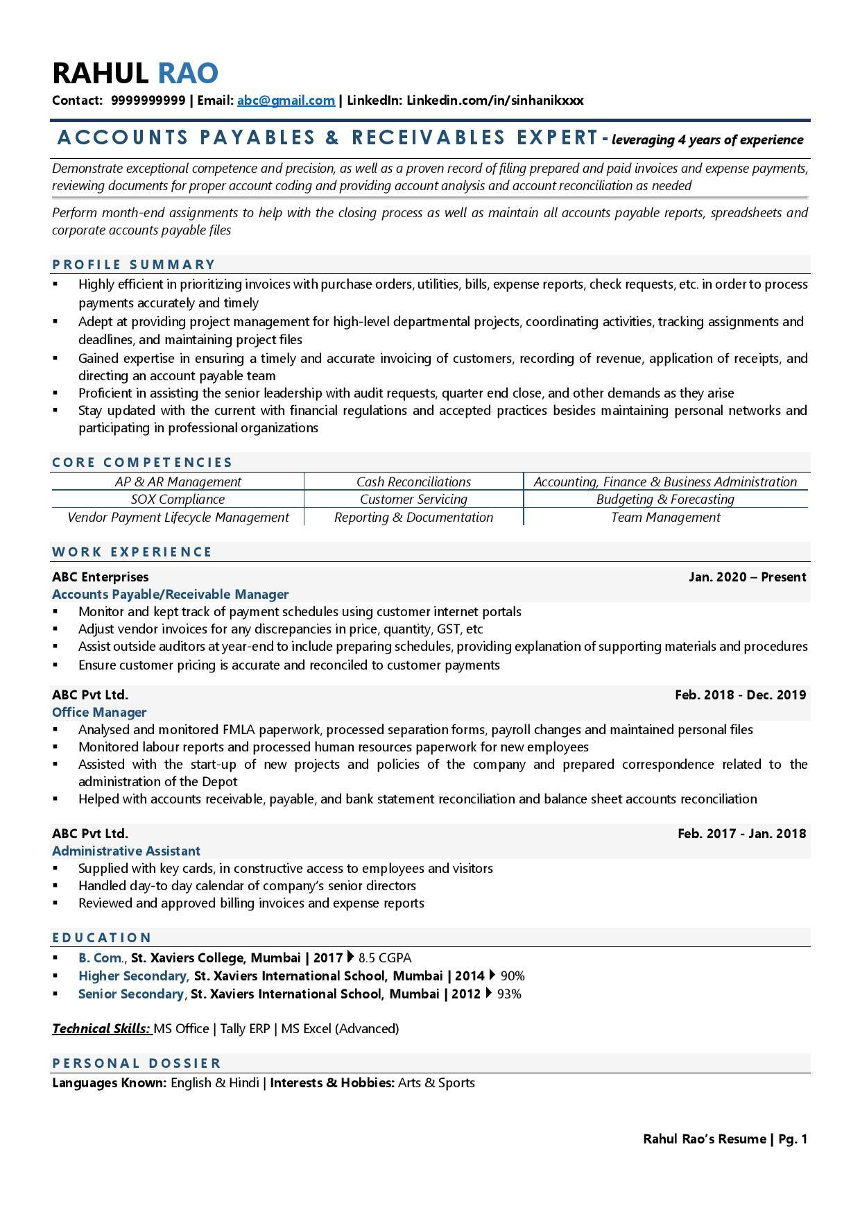 Sample Resume for Accounts Payable Executive Accounts Payable & Receivable Resume Examples & Template (with Job …