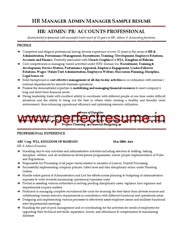 Sample Resume for Admin Manager India Hr Manager Admin Manager Resume Sample Pdf Human Resources …