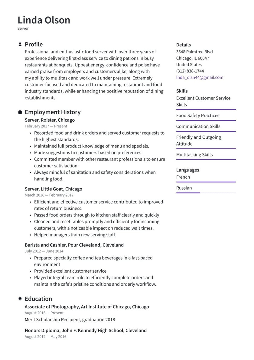 Sample Resume for Cafe All Rounder Server Resume Examples & Writing Tips 2022 (free Guide) Â· Resume.io