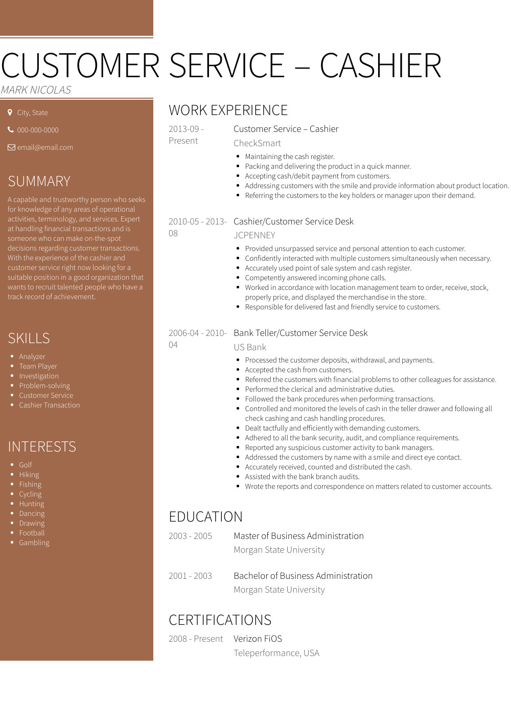Sample Resume for Cashier and Customer Service Cashier Resume Samples and Templates