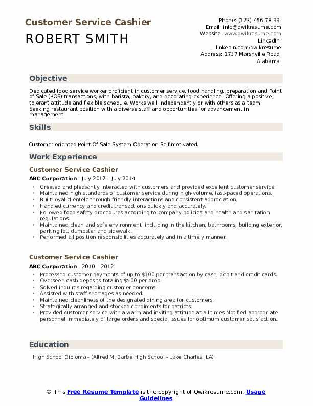 Sample Resume for Cashier and Customer Service Customer Service Cashier Resume Samples