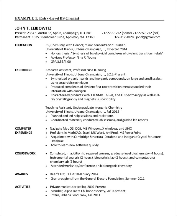 Sample Resume for Chemical Engineering Internship 9 Chemical Engineering Resume