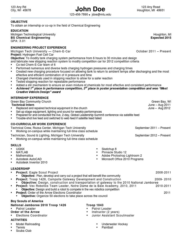 Sample Resume for Chemical Engineering Internship Chemical Engineer Resume Technology Sample Resume for Chemical Engineering Internship Chemical Engineer Resume Technology