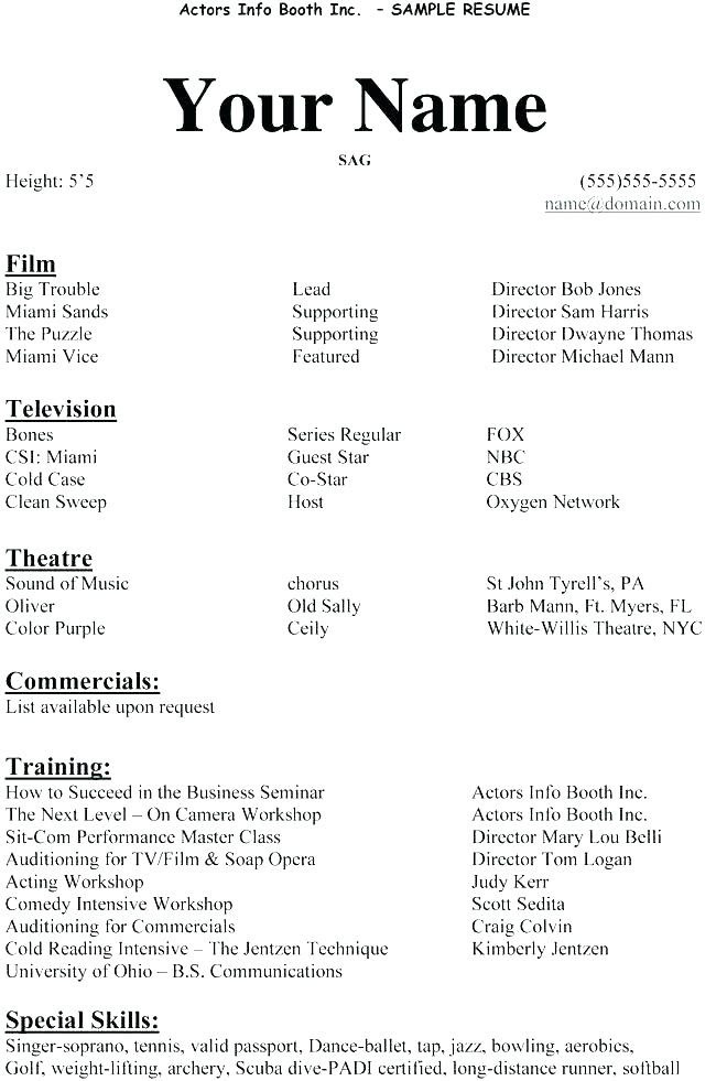 Sample Resume for Child Actor with No Experience Child Acting Resume Template No Experience Template Walls