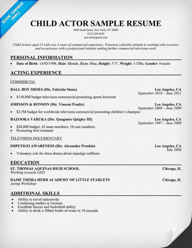 Sample Resume for Child Actor with No Experience Pin On Keira Modeling