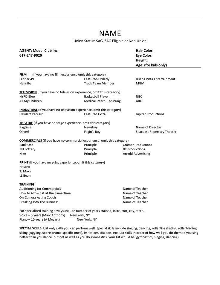 Sample Resume for Child Actor with No Experience Resume for Career Change with No Experience top Acting