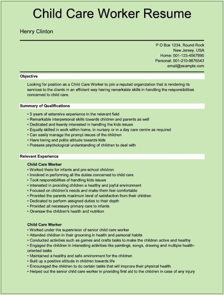 Sample Resume for Child Care Worker with No Experience Child Care Job Description Resume Elegant Sample Child Care Worker …