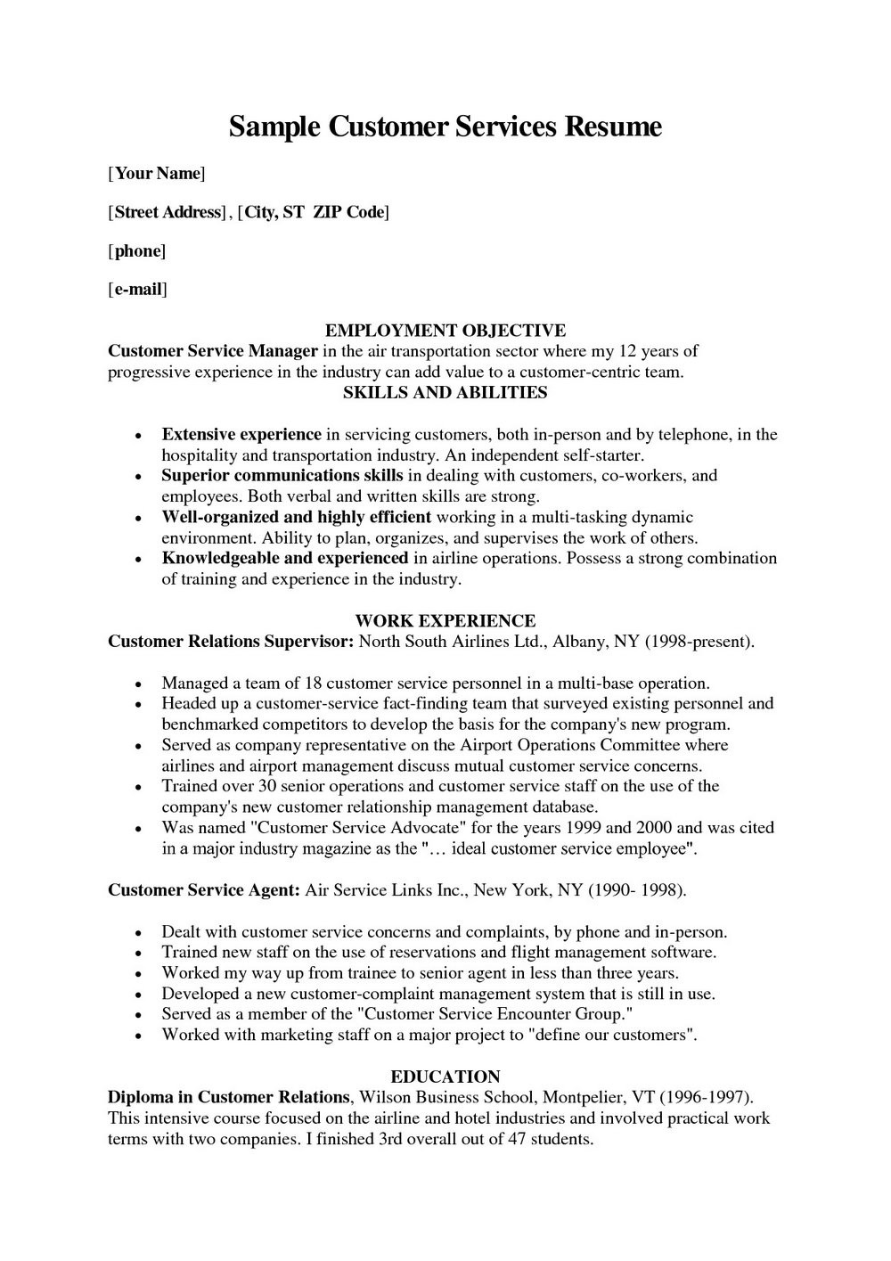Sample Resume for Csr with No Experience Sample Resume for Customer Service Representative No