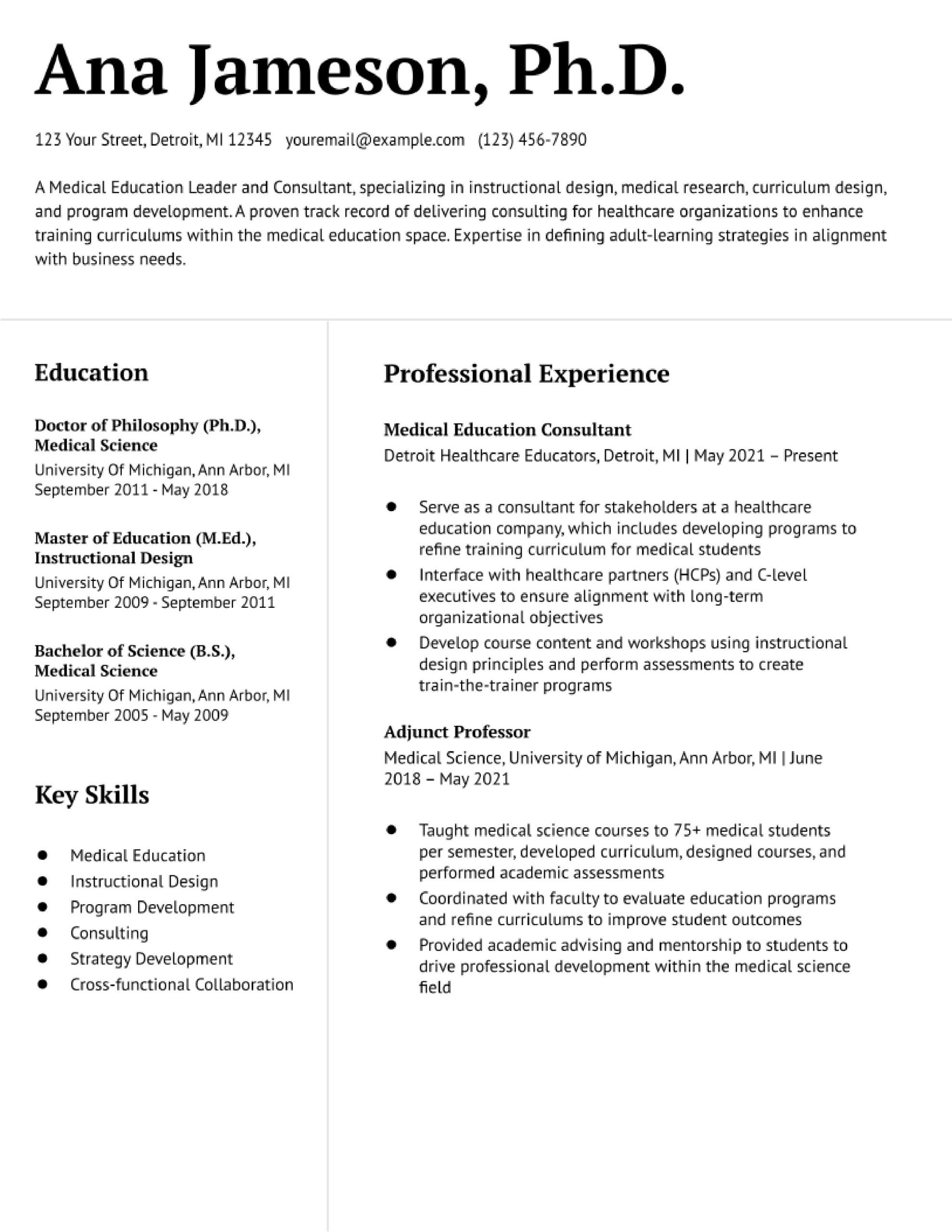 Sample Resume for High School Education Consultant Ph.d. Resume Examples for Industry and Non-academic Jobs In 2022 …