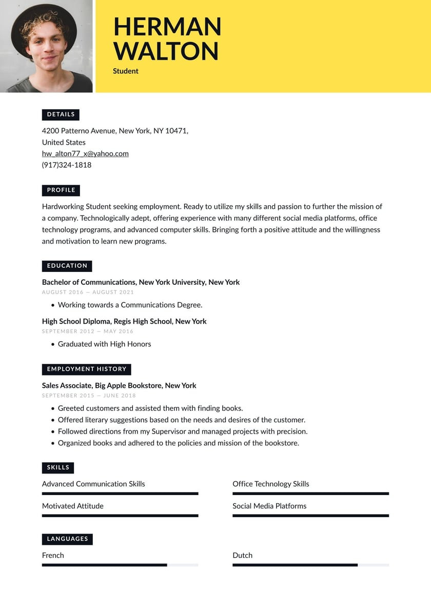 Sample Resume for High School Students with Work Experience Student Resume Examples & Writing Tips 2022 (free Guide) Â· Resume.io