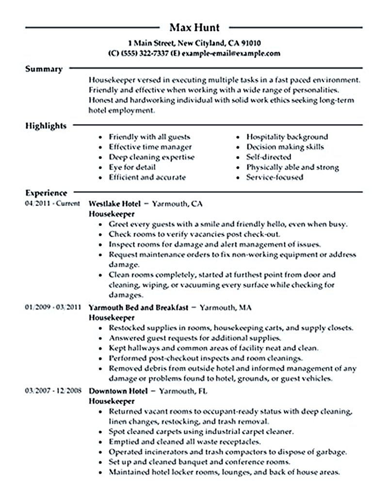 Sample Resume for Housekeeping Job In Hotel Housekeeper Resume Should Be Able to Contain and Highlight …