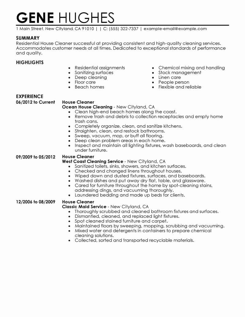 Sample Resume for Housekeeping with No Experience Resume for Cleaning Job Beautiful Best Residential House Cleaner …
