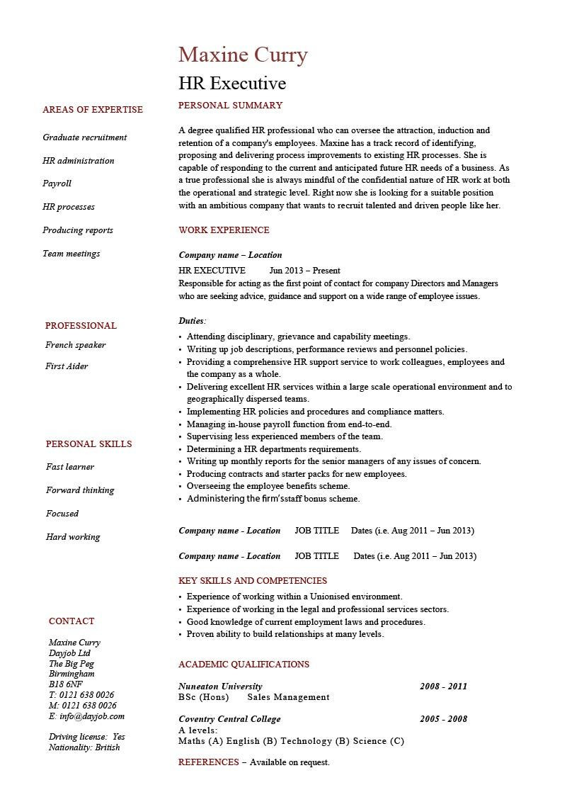 Sample Resume for Hr and Admin Executive In India Hr Executive Resume Template, Cv, Example, Human Resources …