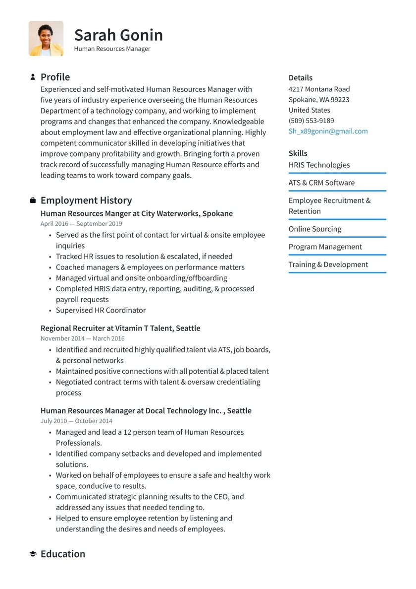 Sample Resume for Hr Recruiter Position Human Resources Manager Resume Examples & Writing Tips 2021 (free