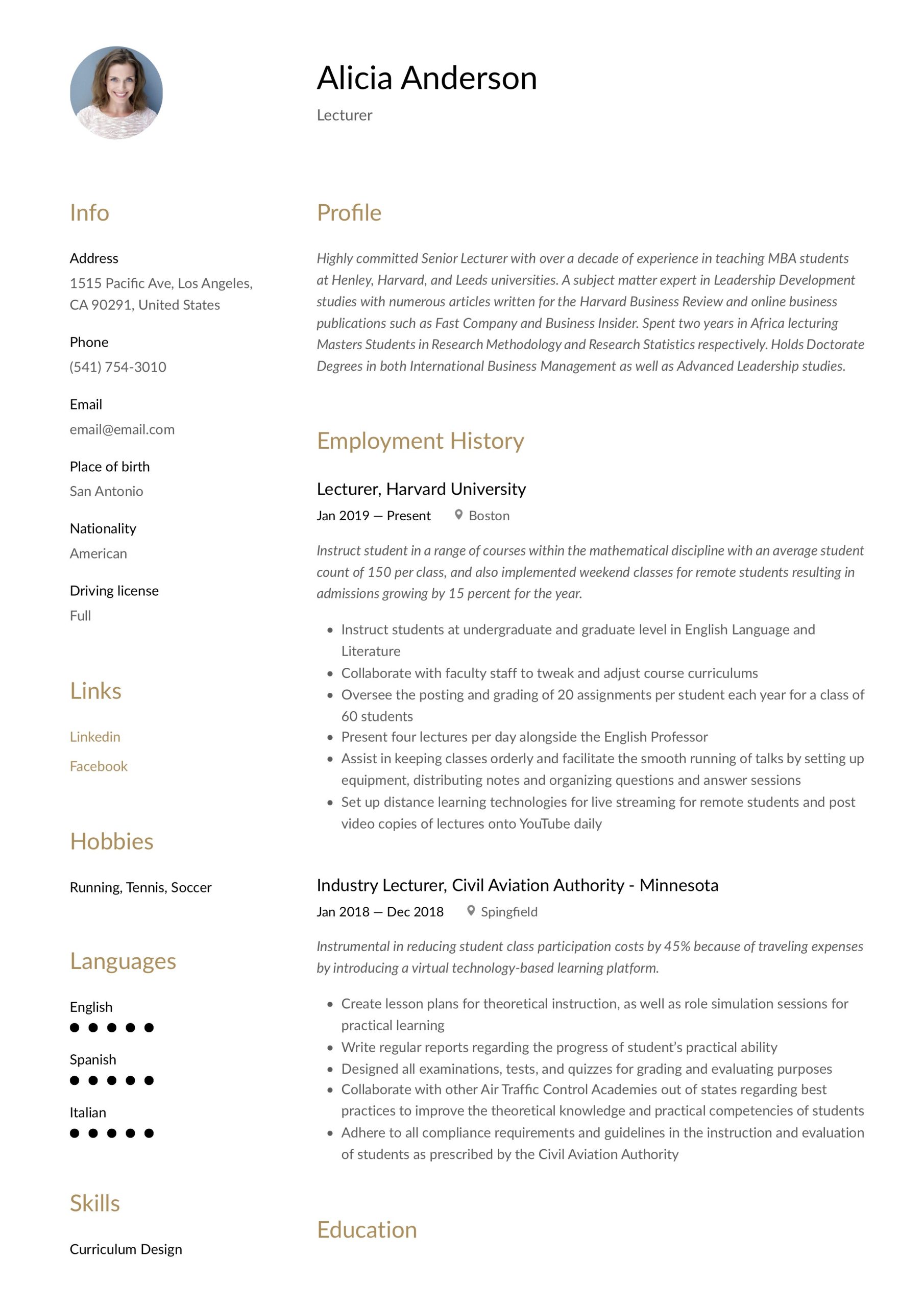 Sample Resume for Lecturer Post In Engineering College Lecturer Resume & Writing Guide  18 Free Examples 2020