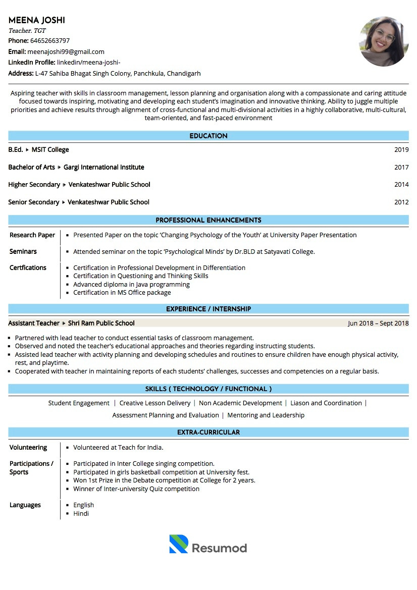 Sample Resume for Nursery School Teacher In India Sample Resume Of Primary School Teacher (tgt) with Template …