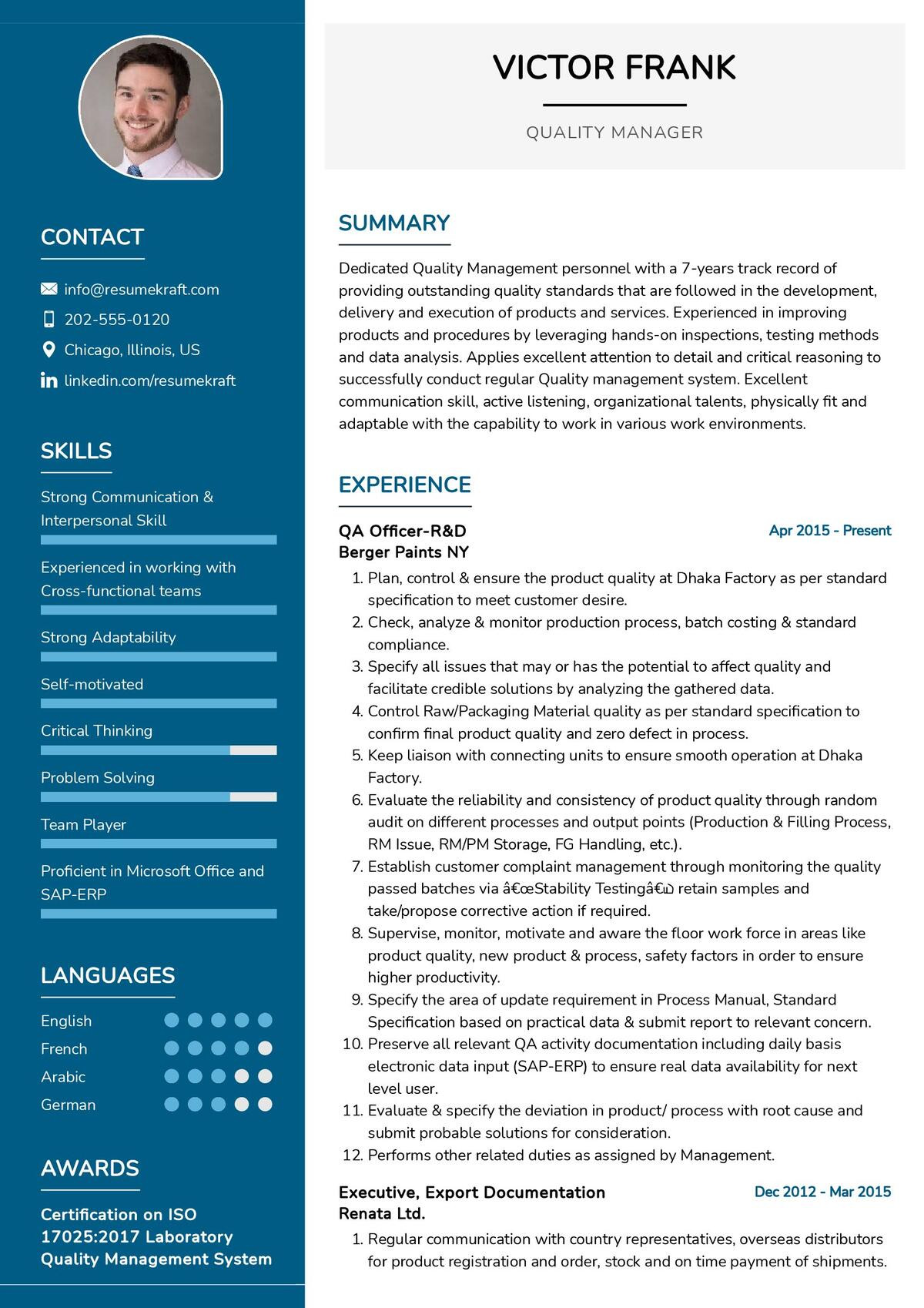 Sample Resume for Quality Control Officer Quality Manager Cv Sample 2022 Writing Tips – Resumekraft Sample Resume for Quality Control Officer Quality Manager Cv Sample 2022 Writing Tips – Resumekraft