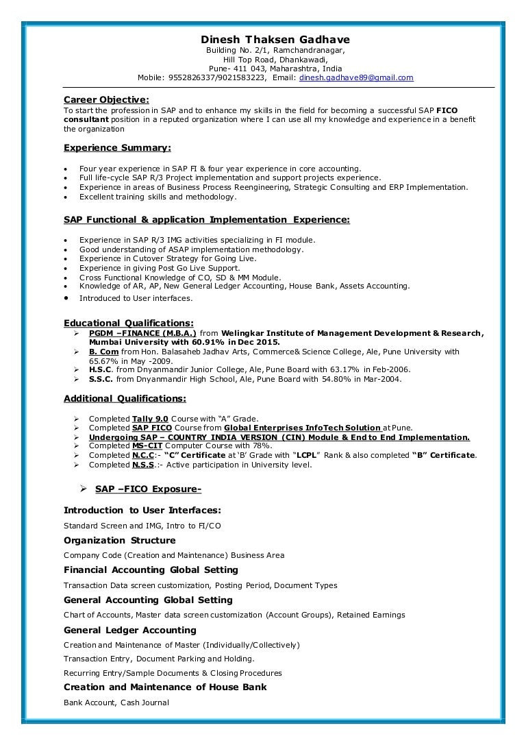 Sample Resume for Sap Hr Fresher Sap Hcm Consultant Cv October 2021