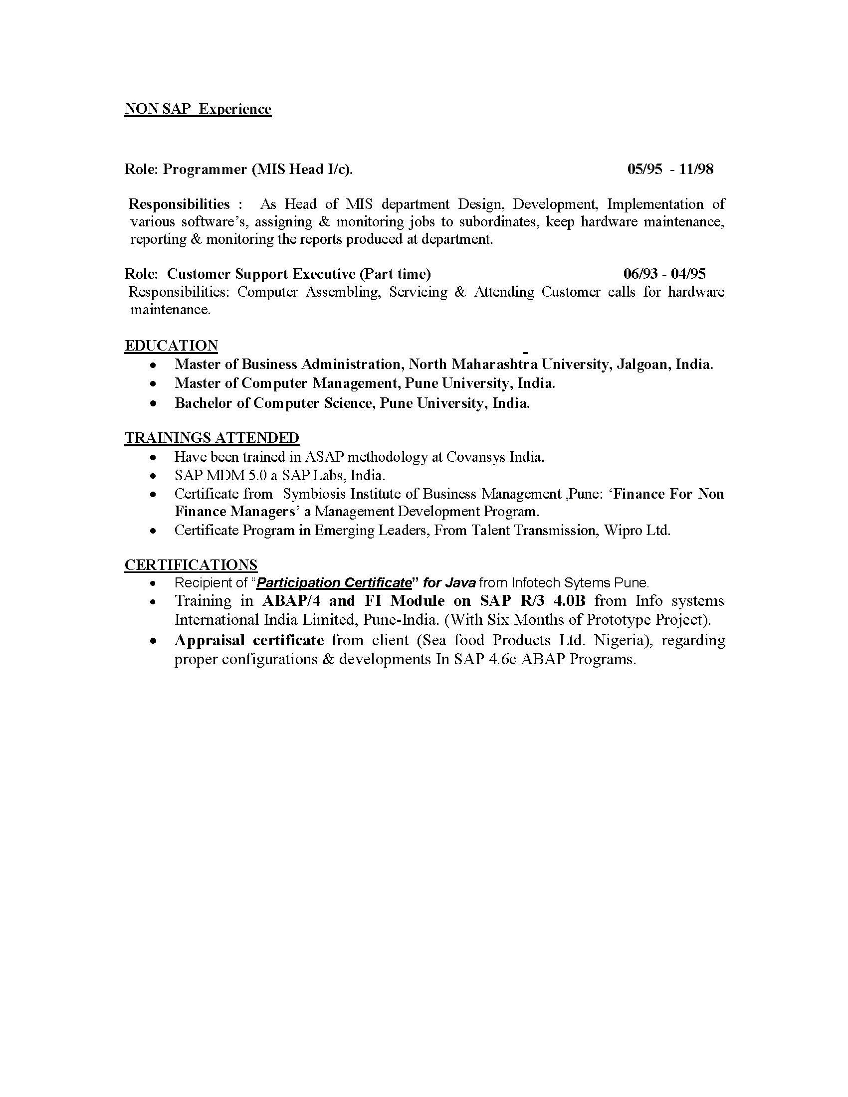 Sample Resume for Sap Mm Consultant Sap is Sample Resumes