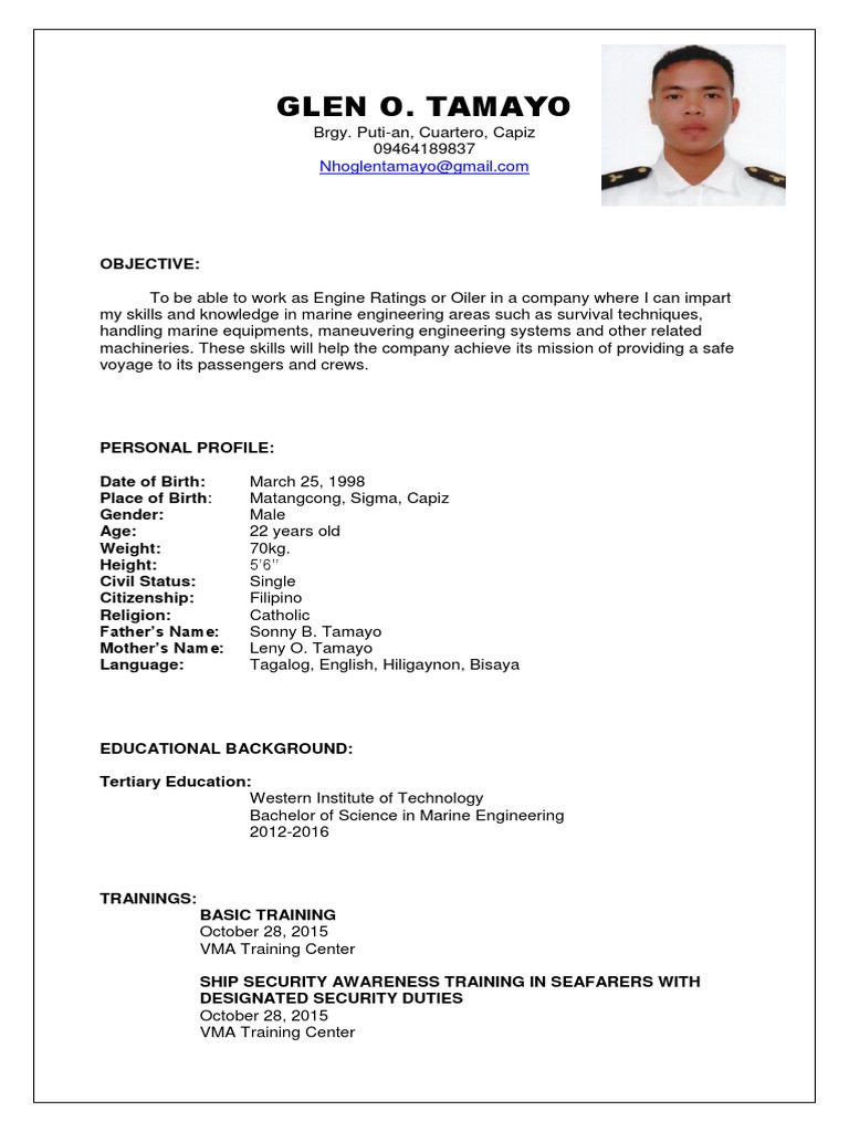 Sample Resume for Seaman Engine Cadet Marine Engineering Resume Pdf Ships Engineering