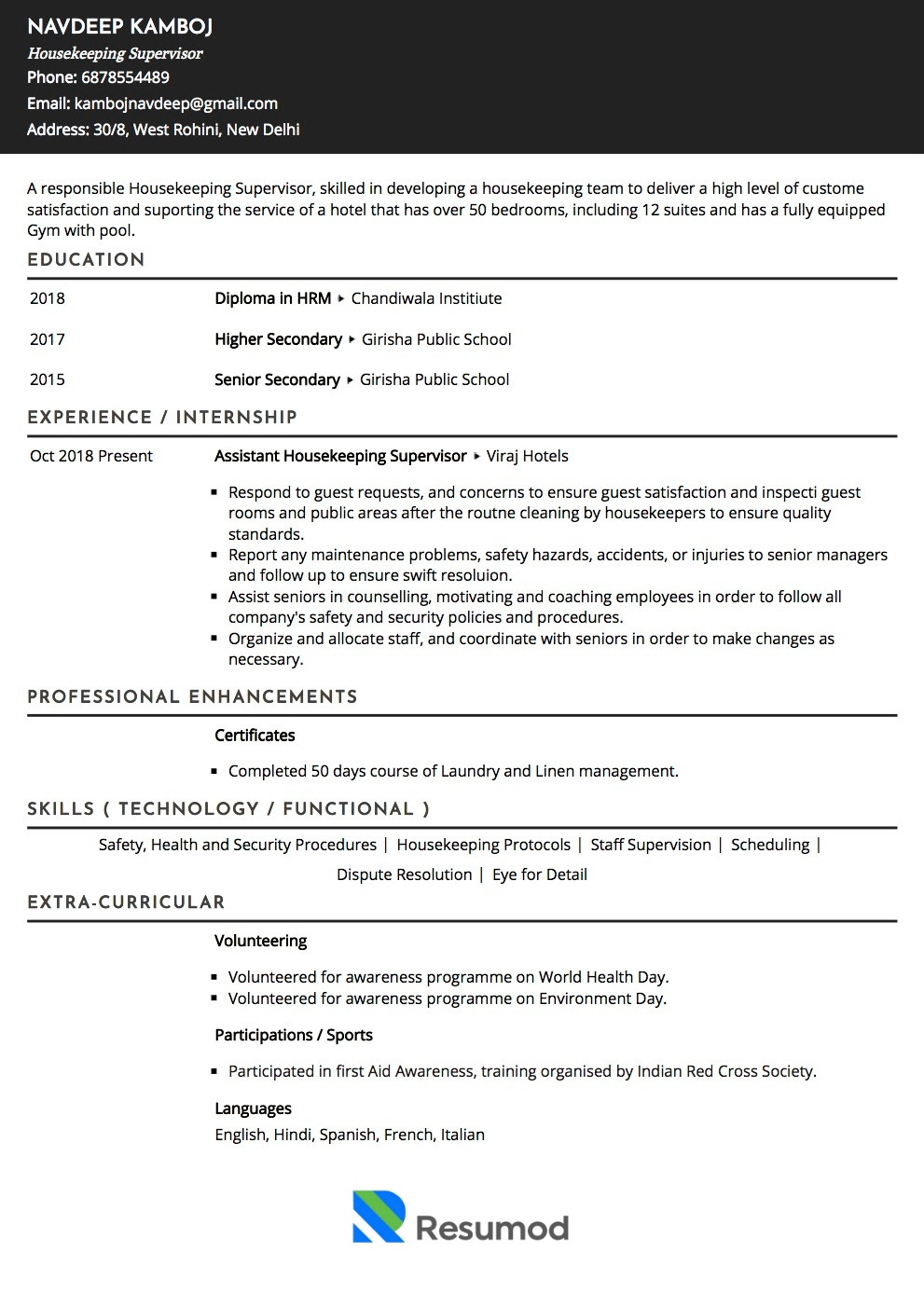 Sample Resume for Site Safety Supervisor Sample Resume Of Housekeeping Supervisor with Template & Writing …