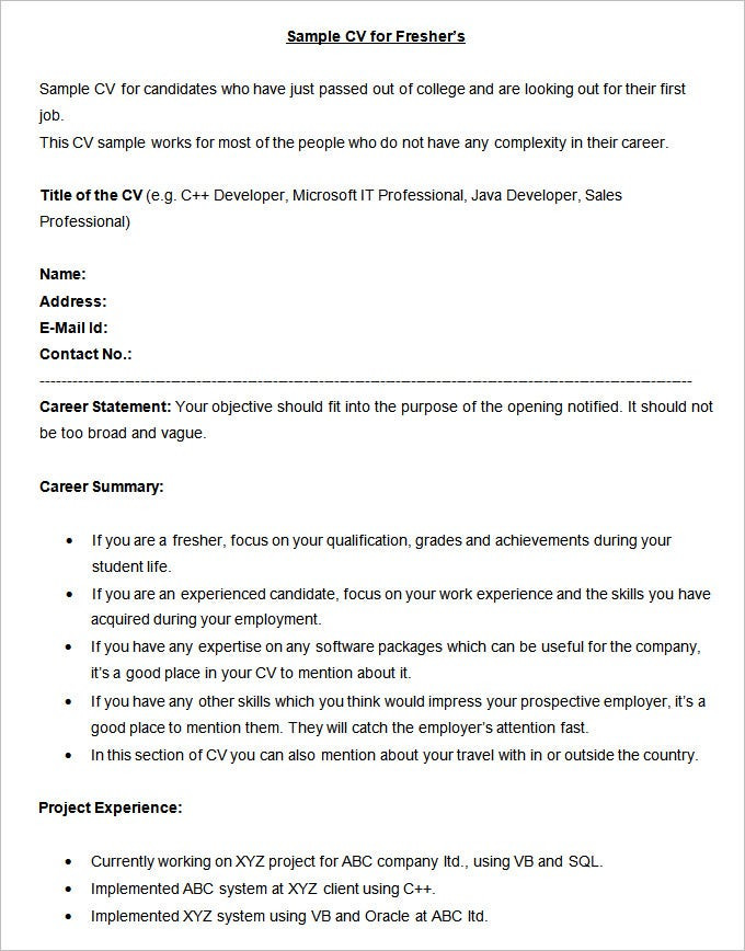 Sample Resume format for Bpo Jobs Fresher Resume format for Bpo Job