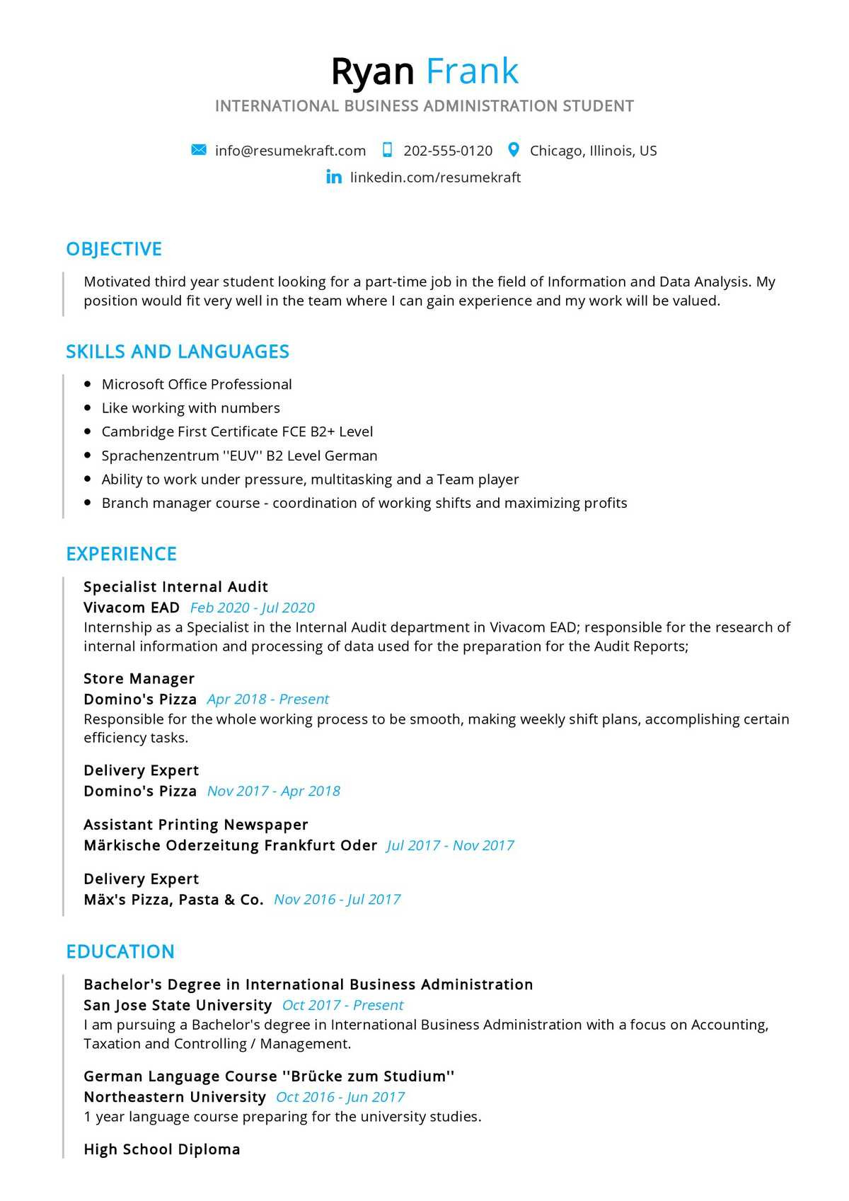 Sample Resume Intern Business Admin Jobs Business Student Resume Sample 2022 Writing Tips – Resumekraft Sample Resume Intern Business Admin Jobs Business Student Resume Sample 2022 Writing Tips – Resumekraft