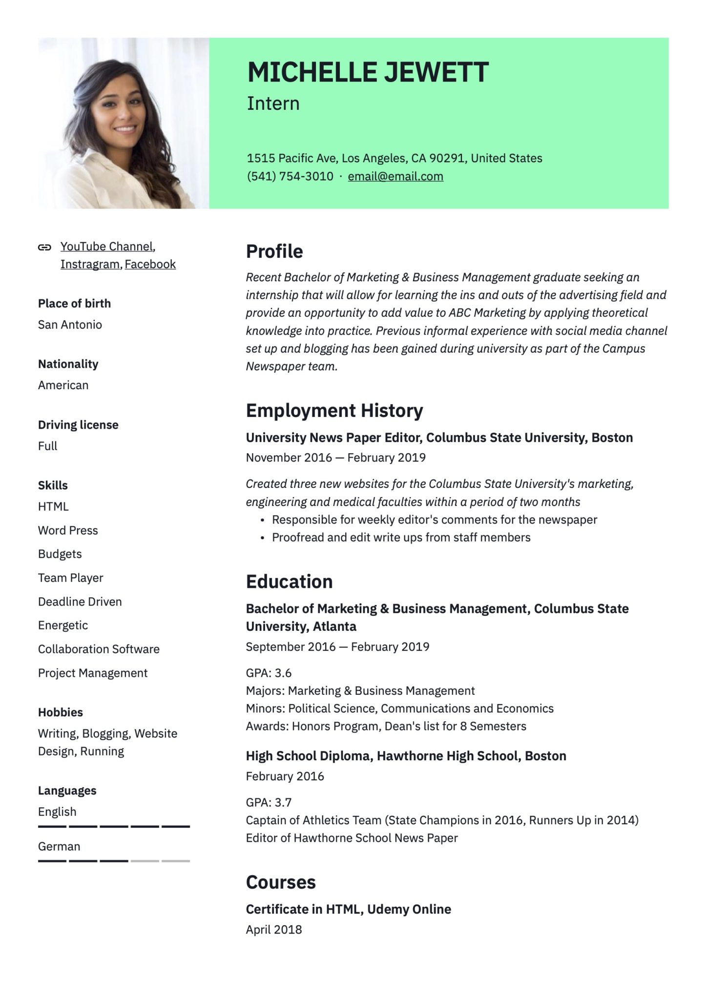 Sample Resume Intern Business Admin Jobs Intern Resume & Writing Guide   20 Examples 2022