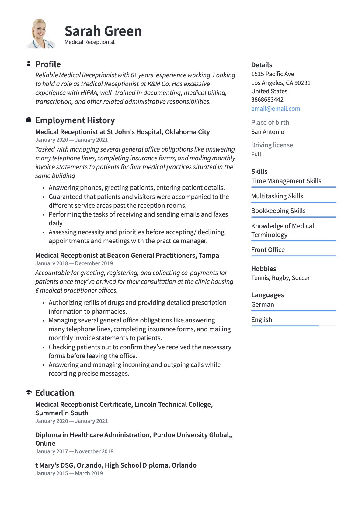 Sample Resume Objectives for Medical Secretary Medical Receptionist Resume & Guide 23 Samples
