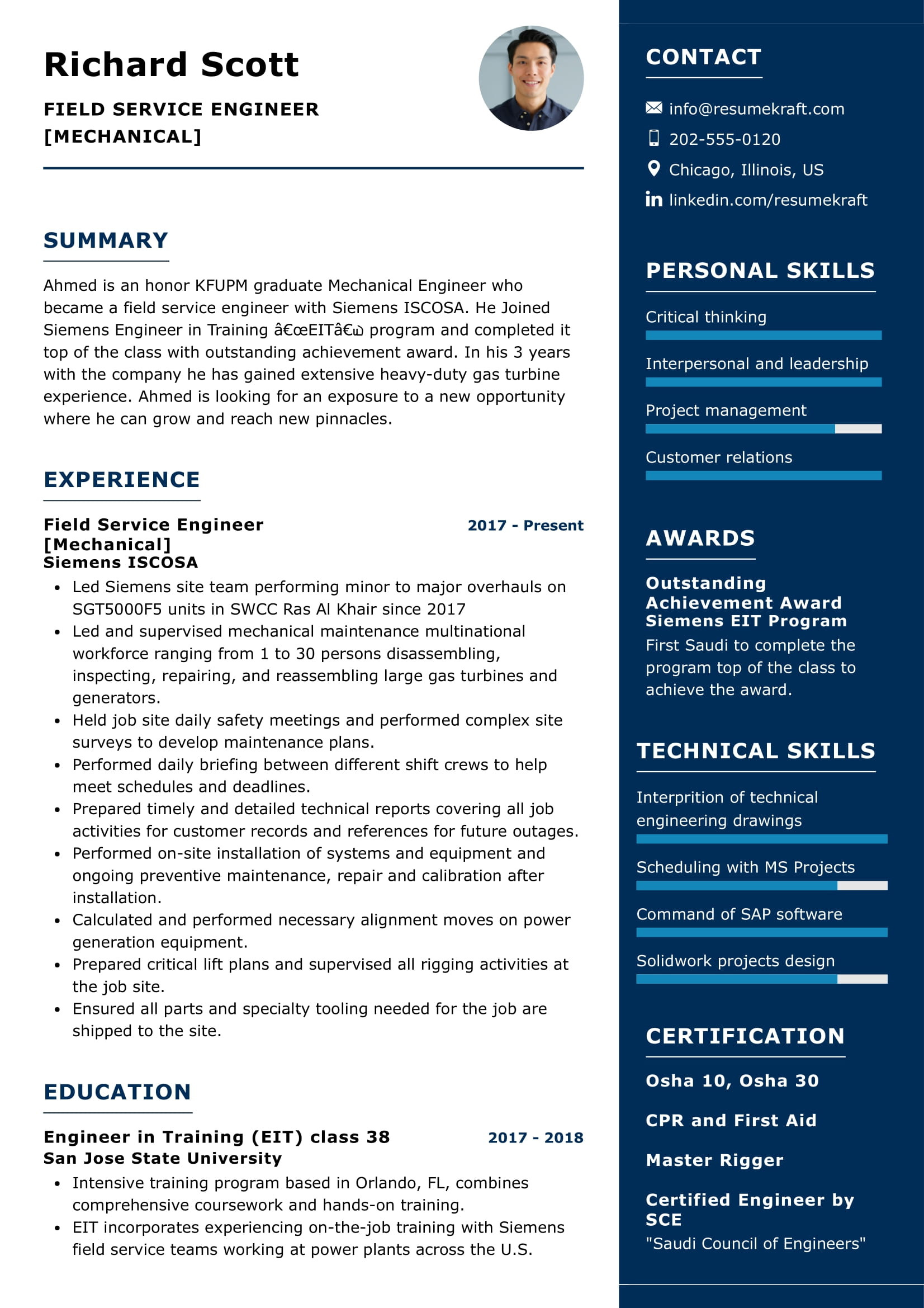 Sample Resume Of Mechanical Service Engineer Field Service Engineer Resume Example 2022 Writing Tips …