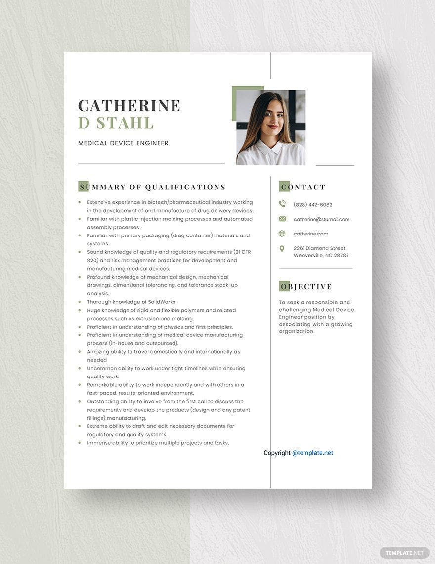 Sample Resume Of Medical Device assembly Medical Device Engineer Resume Template – Word, Apple Pages …