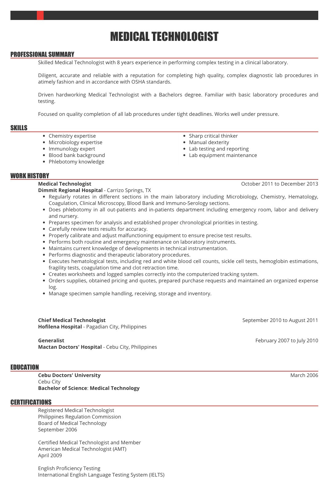 Sample Resume Of Medical Technologist Philippines Resume Samples for Healthcare Workers In the Philippines â Filipiknow