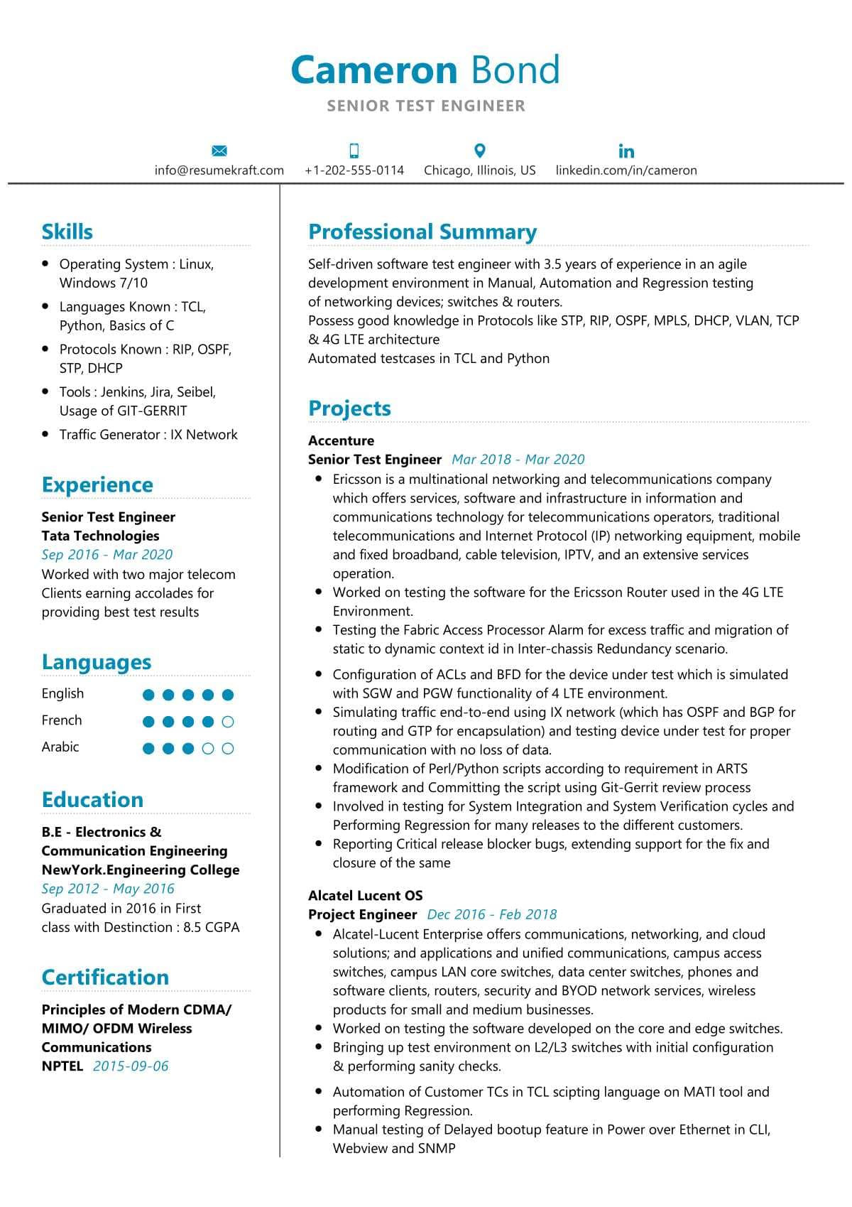 Sample Resume with Agile Experience for Testing Senior Test Engineer Resume Sample 2021 Writing Tips – Resumekraft