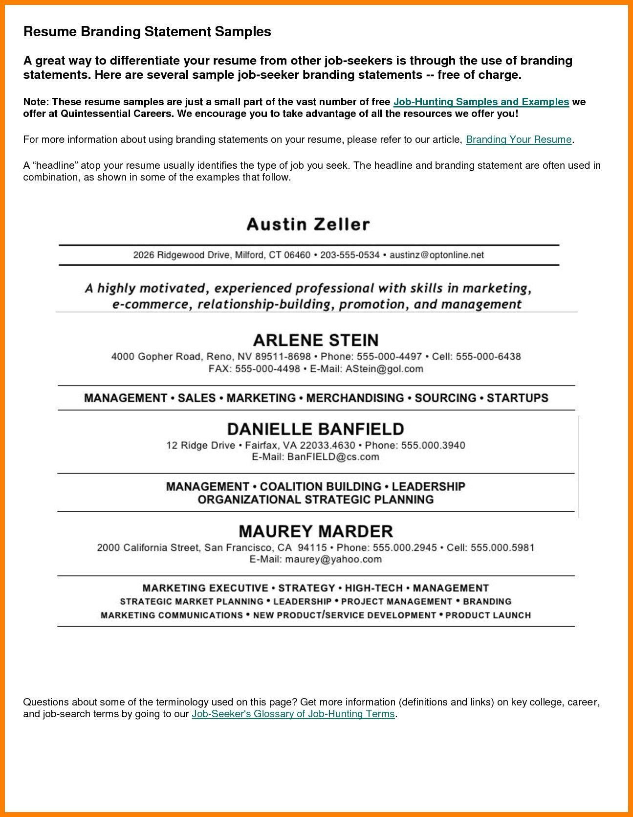 Sample Resume with Personal Brand Statement Personal Statement Examples for Jobs Personal Statement Examples …