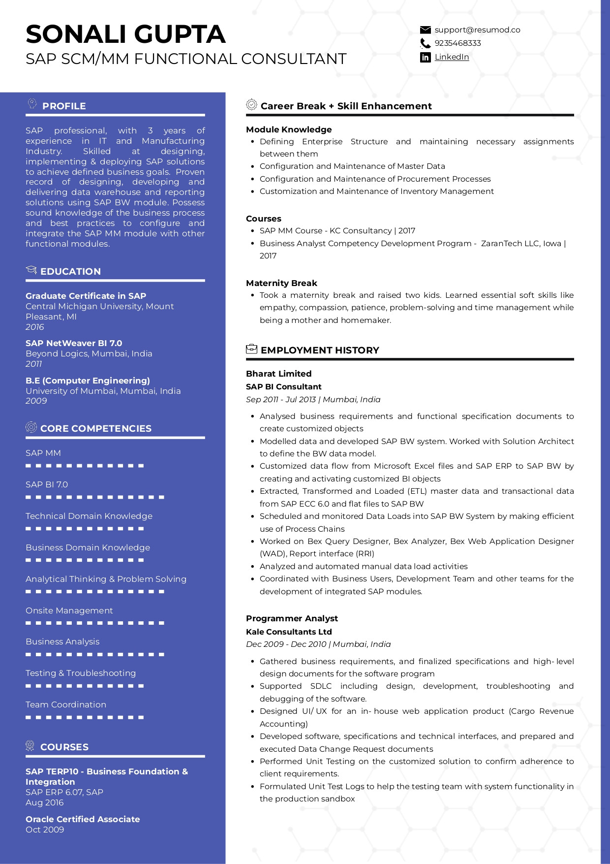 Sample Resume with Recent Career Break Sample Resumes and Cvs by Industry Resumod