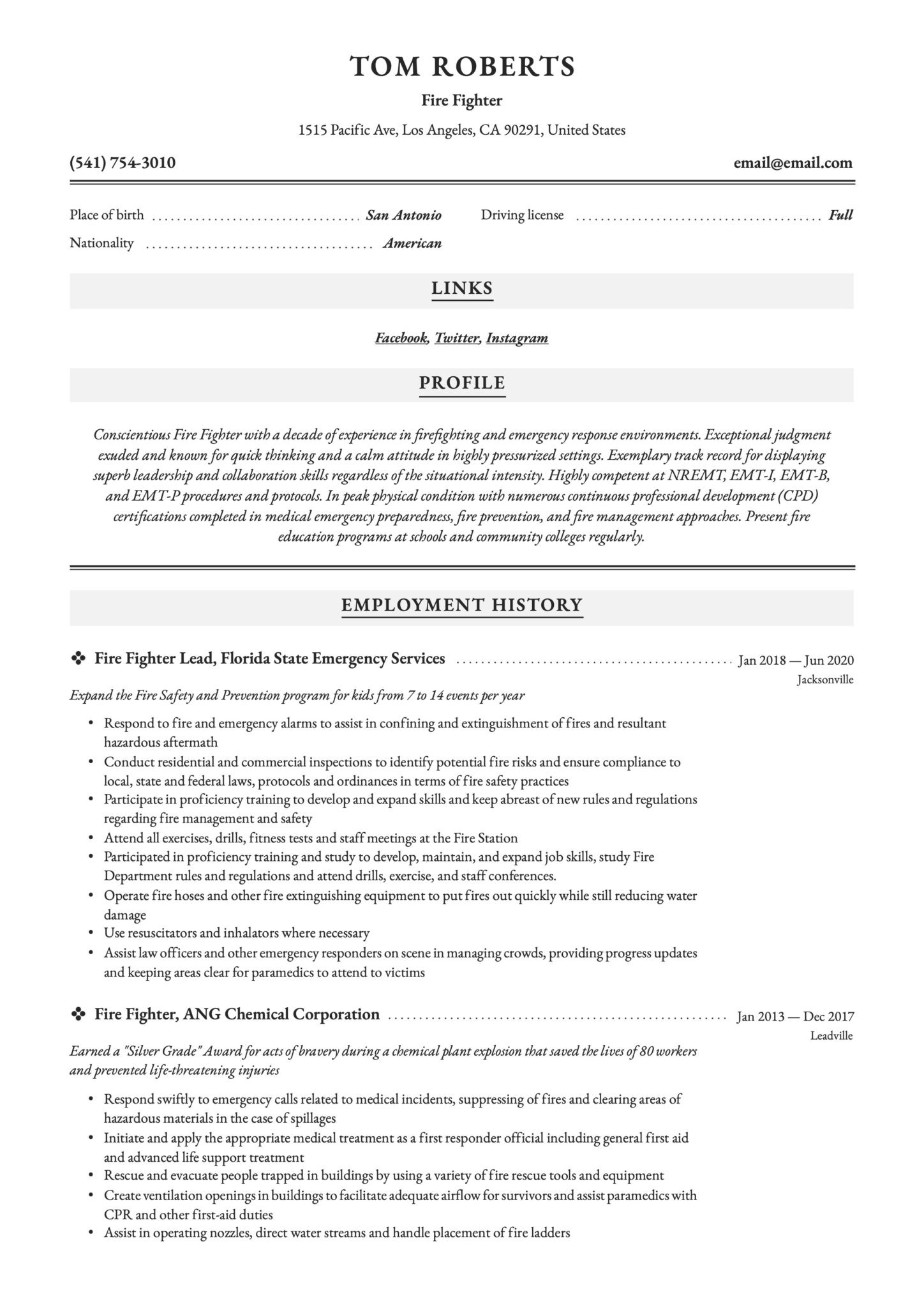 Samples Of Resume for Job as A New Fire Fighter Firefighter Resume & Writing Guide  17 Templates 2022